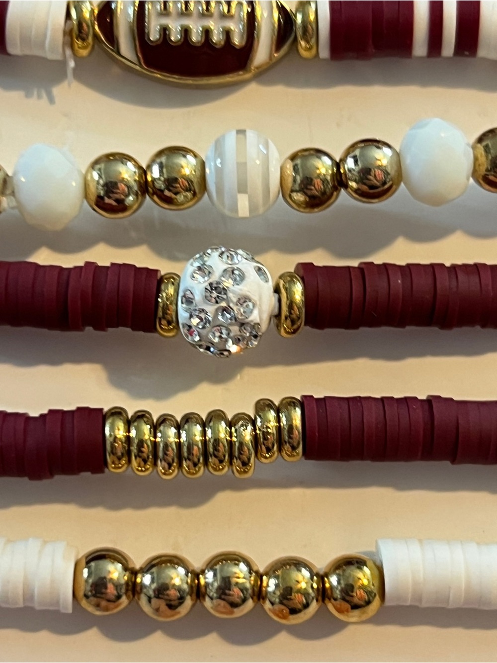 Fashion Jewelry Maroon & White Game Day Bracelet Set of 8 Different Styles - Picture 2 of 6